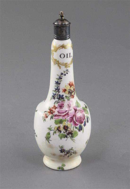 A rare Derby oil bottle, c.1760 h. 15.5cm, some faults, cf. D.G. Rice fig.130.